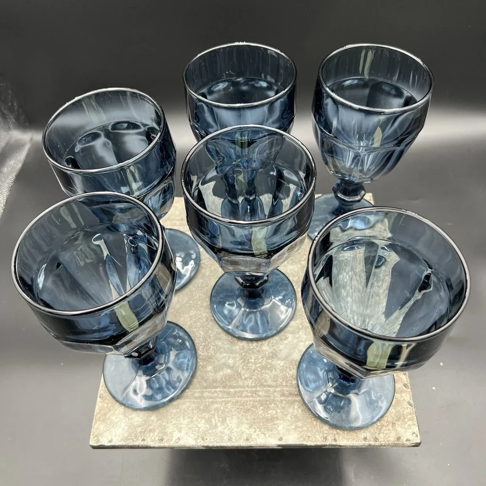 Vintage Libbey Gibraltar Dusky Blue Water Goblets 6.75